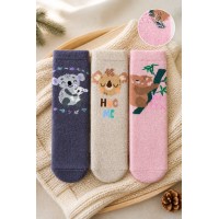 Носки со стопперами махровые зимние для девочки Набор 3 шт Bross арт 009601 Коала