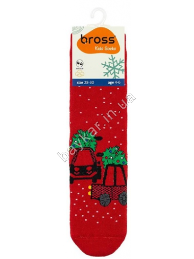 Дитячі махрові шкарпетки зі стопами Bross арт 010966 червоні Новорічні