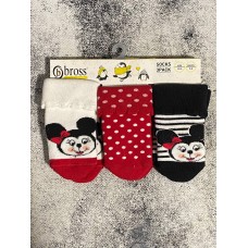 Новорічні теплі махрові шкарпетки для новонароджених зі стопперами Бантик Bross Арт 13809 3шт