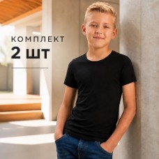 Футболка 2 шт однотонная детская для мальчика хлопок Baykar aрт 2018-02а Черный