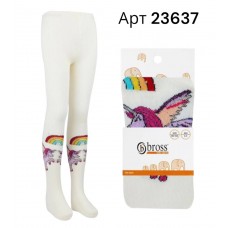Бавовняні демісезонні дитячі колготи для дівчинки Bross арт 23637 Білий Єдиноріг