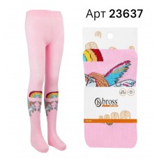Бавовняні демісезонні дитячі колготи для дівчинки Bross арт 23637 Рожевий Єдиноріг