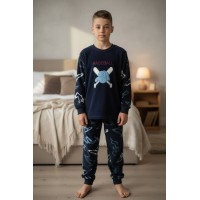 Пижама зимняя для мальчика теплая полар флис Mini Moon арт 3139-5931 BASEBALL Синий