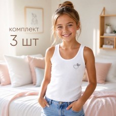 Майка 3 шт для девочки хлопок со стразами Baykar арт 4110-01 Белый Майка 3 шт для девочки хлопок со стразами Baykar арт 4110-01 Белый