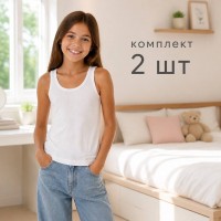 Набір 2 шт майка однотонна базова для дівчинки Baykar арт 4540-01 Біла Набір 2 шт майка однотонна базова для дівчинки Baykar арт 4540-01 Біла