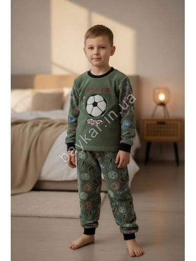 Пижама зимняя для мальчика полар флис Mini Moon арт 6155 Football Star Оливковый