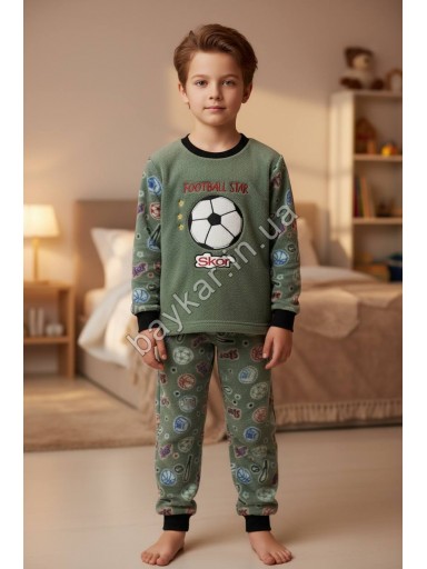 Пижама зимняя для мальчика полар флис Mini Moon арт 6155 Football Star Оливковый