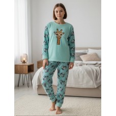 Зимова тепла піжама для дівчинки полар фліс Mini Moon арт 7000 Cool М'ята