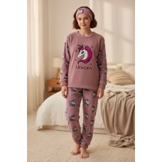 Зимова піжама для дівчинки тепла полар фліс Mini Moon арт 7009 Єдиноріг Пудра