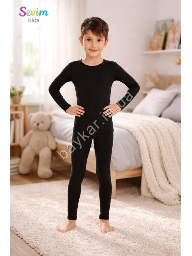 Термо костюм для мальчиков Thermal начес кальсоны лонгслив Sevim Kids арт 7078-7075 Черный