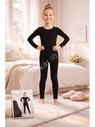 Термо костюм для девочек Thermal начес лосины лонгслив Sevim Kids арт 7078-7145 Черный