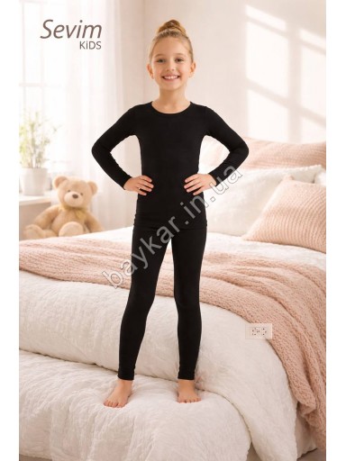 Термо костюм для девочек Thermal начес лосины лонгслив Sevim Kids арт 7078-7145 Черный
