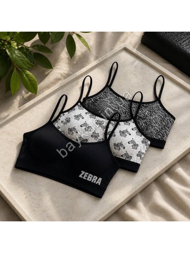 Топы пуш-ап 3шт хлопковые для девочки подростка Baykar арт 7605-139 ZEBRA Микс