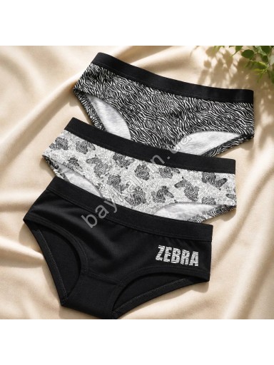 Трусы 3шт хлопковые для девочки подростка Baykar арт 7606-139 ZEBRA Микс