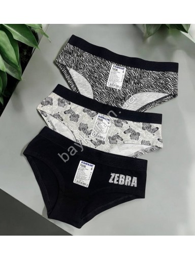 Трусы 3шт хлопковые для девочки подростка Baykar арт 7606-139 ZEBRA Микс