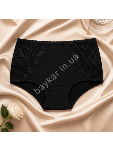 Женские трусы 3 шт кружево полу-шорты хлопок однотонные Baykar арт 8155-02 Черный