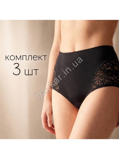 Трусы женские полу-шорты 3 шт кружево хлопок Baykar арт 8503-02 Черный