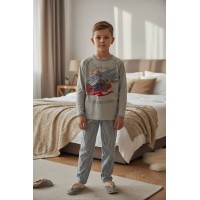 Пижама в полосочку для мальчика Baykar арт 9075-220 Серый меланж