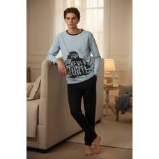 Демісезонна бавовняна піжама для хлопчика Baykar арт 9658-105 Блакитна