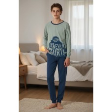 Демісезонна бавовняна піжама для хлопчика Baykar арт 9658-499 Оливкова