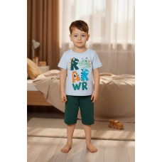 Піжама дитяча для хлопчика літній домашній костюм бавовна Baykar арт 9661-207 Динозавр Блакитний