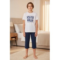 Домашний костюм пижама для мальчика Baykar Белый арт 9676-511 Young Wild