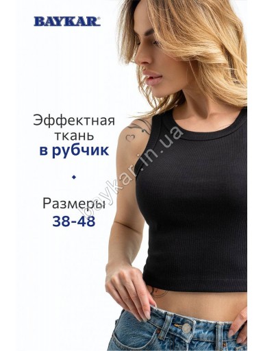 Кроп топ удлиненный 100% хлопок рубчик для девочки подростка Baykar арт 6105-02 Черный