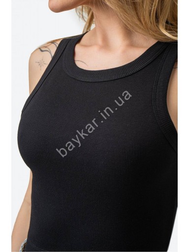 Кроп топ удлиненный 100% хлопок рубчик для девочки подростка Baykar арт 6105-02 Черный
