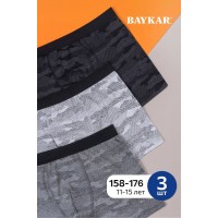 Трусы 3шт боксеры хлопковые для мальчика подростка Baykar арт 3980 Хаки