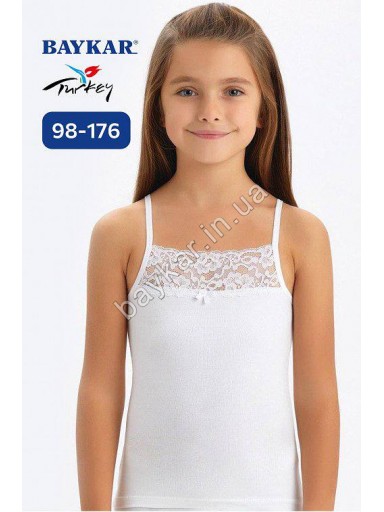 Майка детская хлопок с кружевом для девочки Baykar арт 4945-01 Белый