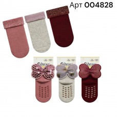 Новорічні теплі махрові шкарпетки для новонароджених зі стопперами Бантик Bross Арт 004828 3шт