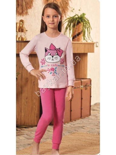 Пижама для девочки демисезонная Baykar арт 9144-148 Розовый кошечка