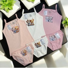 Бавовняні дитячі комплекти 3шт труси сліп майки для дівчаток Baykar арт # 4878-5878 Кошенята