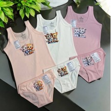 Бавовняні дитячі комплекти 3шт труси сліп майки для дівчаток Baykar арт # 4880-5878 Кошенята