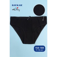 Трусы слип для девочек подростков однотонные хлопок Baykar арт 7892-02 Черный рубчик