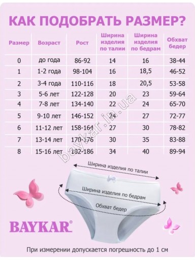 Трусы однотонные хлопок для девочки Baykar арт 5552-99 Микс расцветок Комплект 3 шт